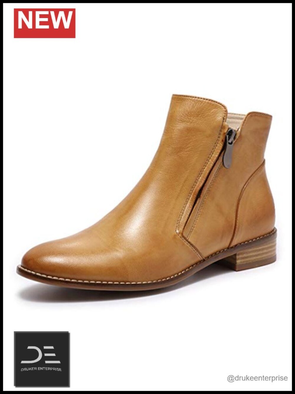 Women's Leather Ankle Boots Low Heel Dual Zippers